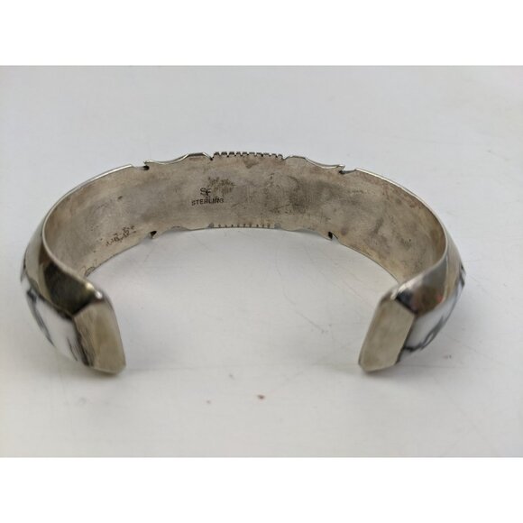 Steve Francisco Native American Sterling White Buffalo Inlay Bracelet For Women - Picture 5 of 11